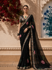 Black Floral Printed Chiffon Saree with Heavy Embroidered Border