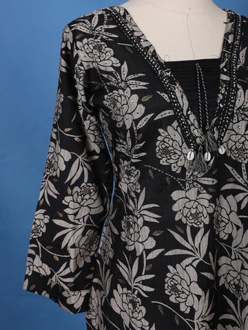 Black Floral Printed Cotton Salwar Suit - Diadem