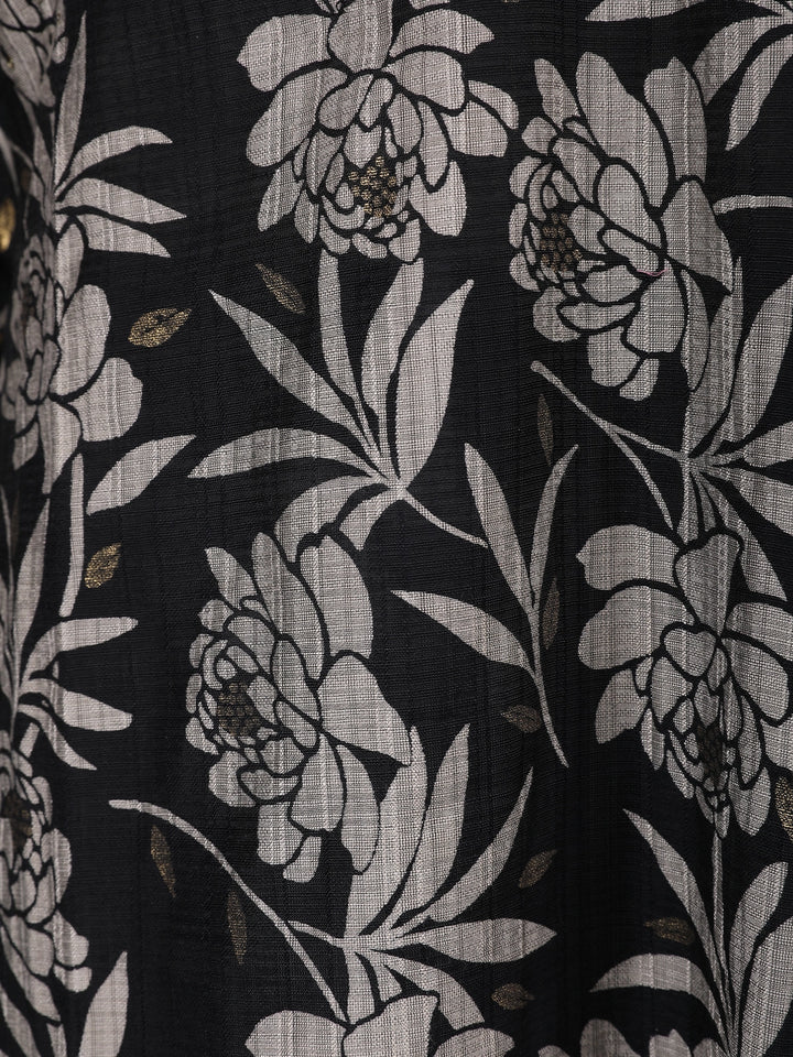 Black Floral Printed Cotton Salwar Suit - Diadem