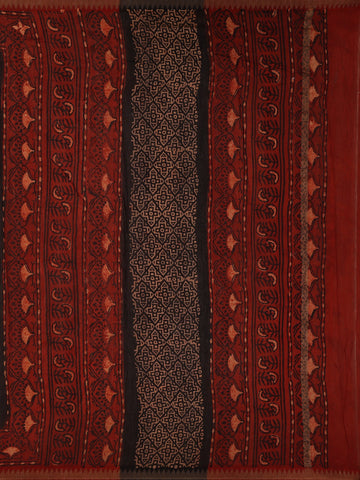 Black Floral Printed Cotton Saree - Diadem