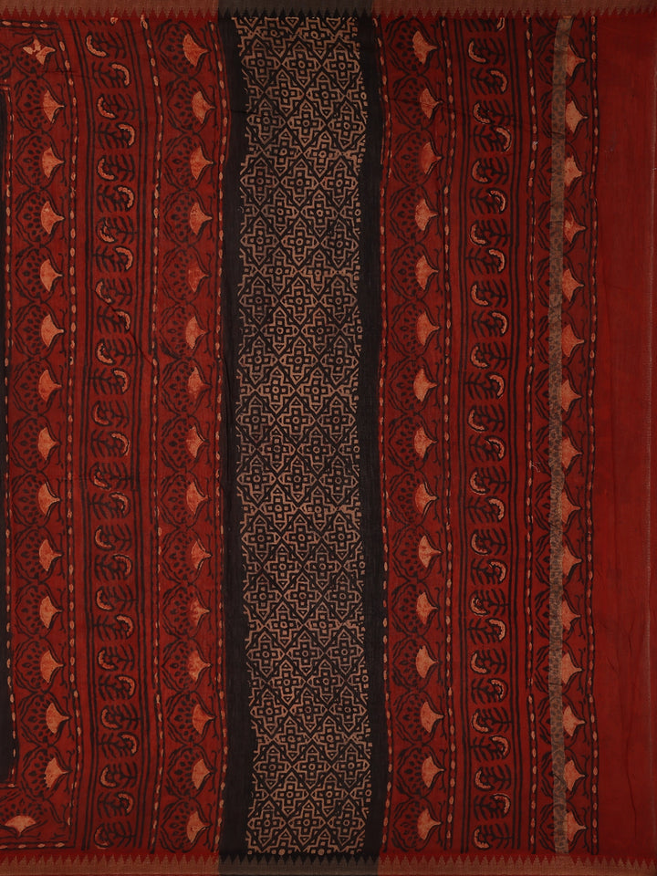 Black Floral Printed Cotton Saree - Diadem