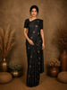 Black Floral Printed Design Chanderi Cotton Saree with Solid Border