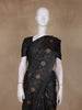 Black Floral Printed Design Chanderi Cotton Saree with Solid Border