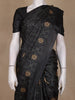 Black Floral Printed Design Chanderi Cotton Saree with Solid Border