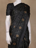 Black Floral Printed Design Chanderi Cotton Saree with Solid Border