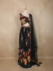 Black Floral Printed Design Crepe Bridesmaids Lehenga