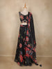 Black Floral Printed Design Organza Lehenga with Dupatta