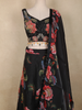 Black Floral Printed Design Organza Lehenga with Dupatta