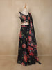 Black Floral Printed Design Organza Lehenga with Dupatta