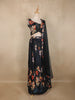 Black Floral Printed Design Organza Lehenga with Dupatta