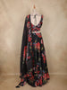 Black Floral Printed Design Organza Lehenga with Dupatta