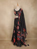 Black Floral Printed Design Organza Lehenga with Dupatta