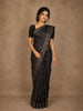 Black Floral Printed Design Tussar Saree with Contrast Border