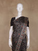Black Floral Printed Design Tussar Saree with Contrast Border
