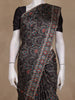 Black Floral Printed Design Tussar Saree with Contrast Border