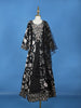 Black Floral Printed Kids Cotton Gown with Embroidered Yoke