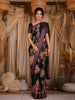 Black Floral Printed Kota Cotton Saree with Contrast Woven Border