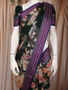 Black Floral Printed Kota Cotton Saree with Contrast Woven Border