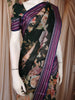 Black Floral Printed Kota Cotton Saree with Contrast Woven Border