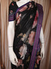Black Floral Printed Kota Cotton Saree with Woven Border