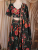 Black Floral Printed Organza Lehenga with Dupatta