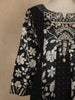 Black Floral Printed Satin Gown With Mirror Work Yoke And Dupatta