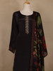 Black Floral Printed Synthetic Salwar Suit