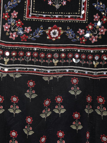 Black Floral Printed Synthetic Salwar Suit - Diadem