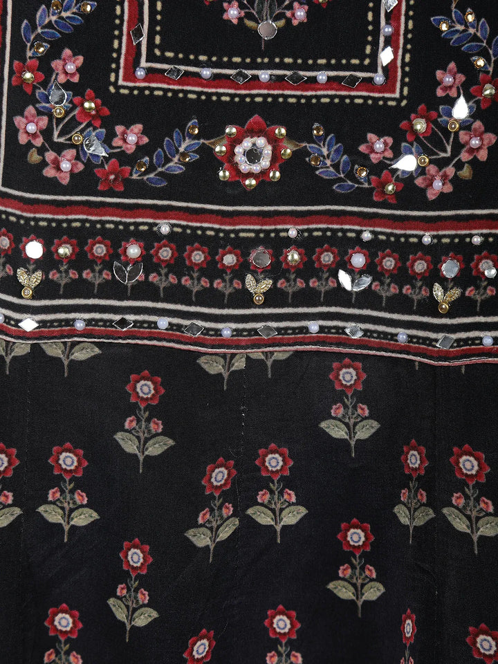 Black Floral Printed Synthetic Salwar Suit - Diadem