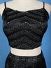 Black Floral Sequins Design Satin Skirt Top