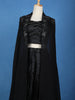 Black Floral Sequins Design Satin Skirt Top