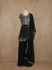 Black Floral Sequins Embroidered Georgette Palazzo Suit