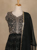 Black Floral Sequins Embroidered Georgette Palazzo Suit