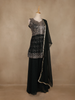 Black Floral Sequins Embroidered Georgette Palazzo Suit