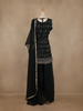 Black Floral Sequins Embroidered Georgette Palazzo Suit