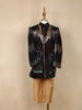 Black Floral Sequins Embroidered Kids Velvet Sherwani Set