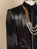 Black Floral Sequins Embroidered Kids Velvet Sherwani Set