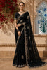 Black Floral Thread Embroidered Design Tussaar Designer Saree