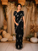 Black Floral Thread Embroidered Design Tussar Designer Saree