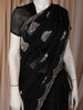 Black Floral Thread Embroidered Design Tussar Designer Saree