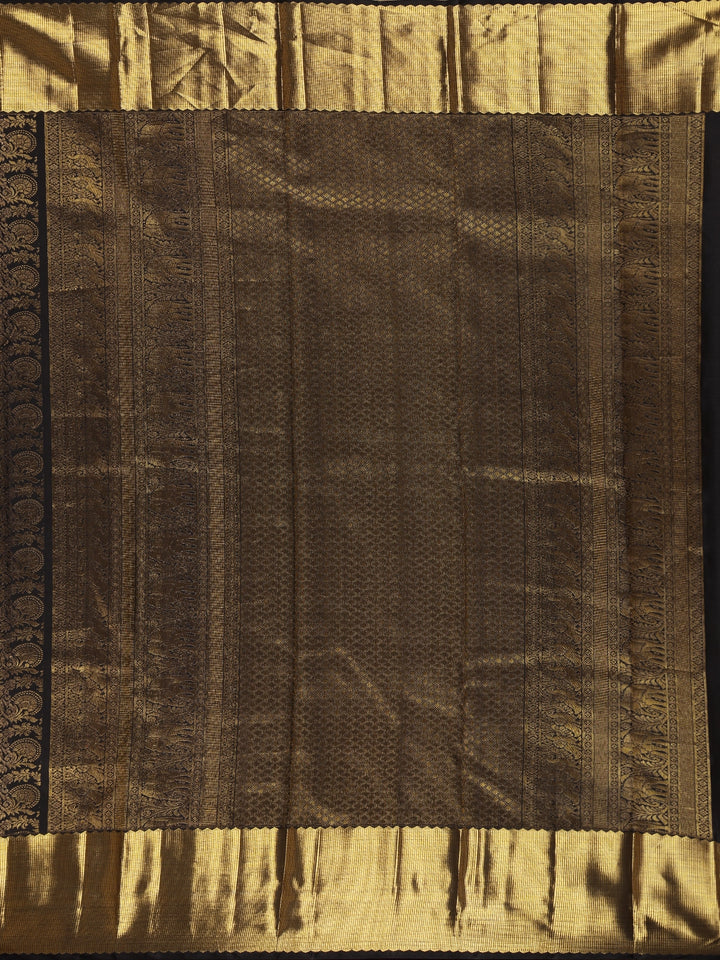 Black Floral Woven Pure Kanchipuram Silk Saree - Diadem