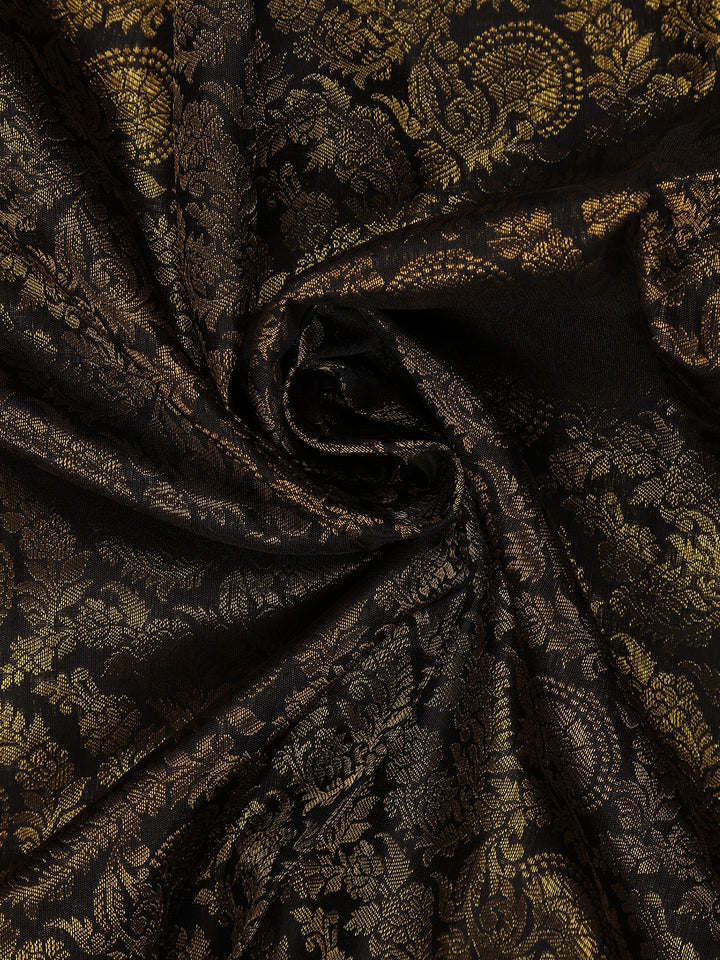 Black Floral Woven Pure Kanchipuram Silk Saree - Diadem
