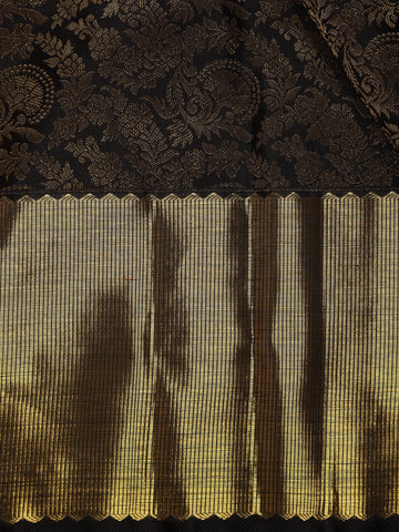 Black Floral Woven Pure Kanchipuram Silk Saree - Diadem