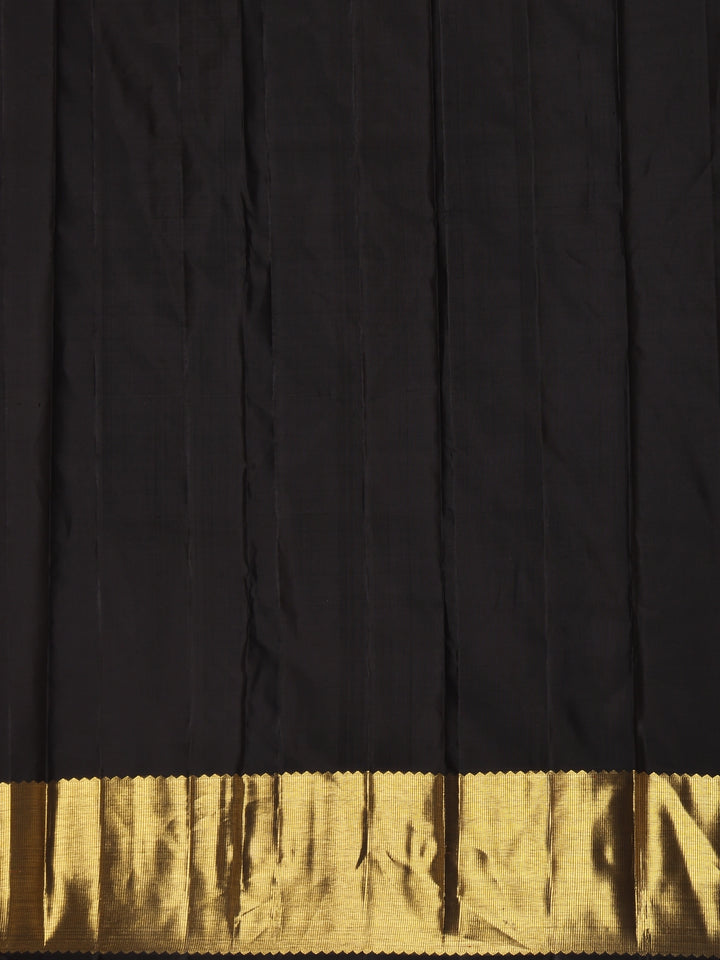 Black Floral Woven Pure Kanchipuram Silk Saree - Diadem