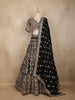 Black Floral and Peacock Embroidered Georgette Lehenga Set with Dupatta