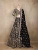 Black Floral and Peacock Embroidered Georgette Lehenga Set with Dupatta