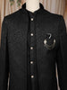 Black Geometric Textured Embroidered Indo-Western Polyester Sherwani for Men