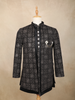 Black Geometric Thread Embroidered Design Velvet Indo-Western Sherwani Set with Brooch