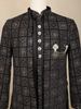 Black Geometric Thread Embroidered Design Velvet Indo-Western Sherwani Set with Brooch