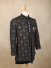 Black Geometric Thread Embroidered Design Velvet Indo-Western Sherwani Set with Brooch